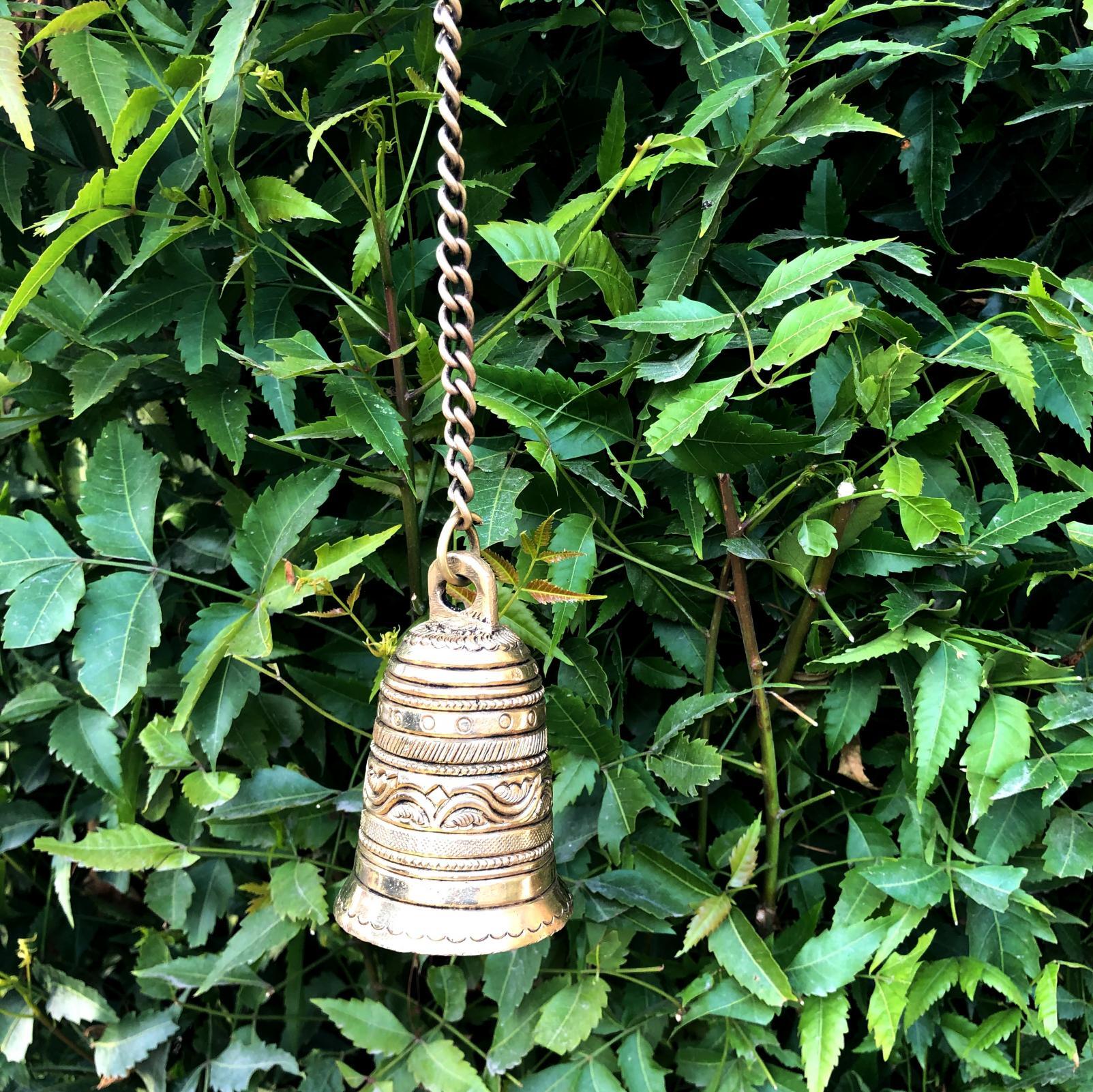 Vintage Hanging Bell With Brass Chain And Hook For Gates, Home, Office And Temple