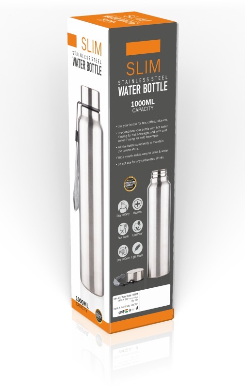 Steel Sipper Water Bottle - 900ml, Silver Stainless Steel, Leak Proof Design, Eco-friendly And Reusable
