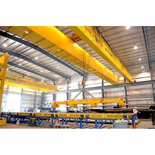 25 Ton Double Girder Eot Crane - Heavy-duty Industrial Use , Yellow Color With Emergency Stop Feature