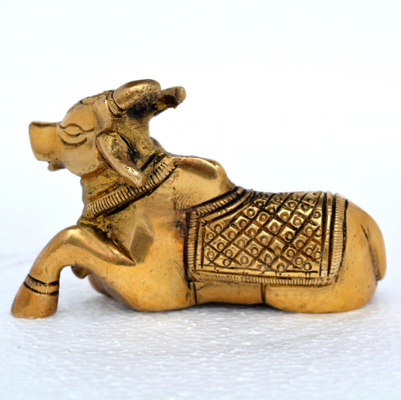 The Vehicle Of Shiva - Brass Statue- Nandi Bull Sitting By Aakrati - Color: Yellow