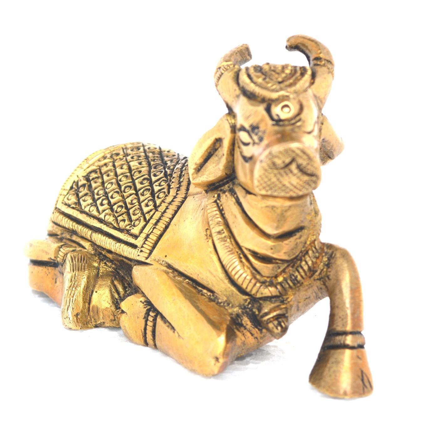 The Vehicle Of Shiva - Brass Statue- Nandi Bull Sitting By Aakrati - Color: Yellow