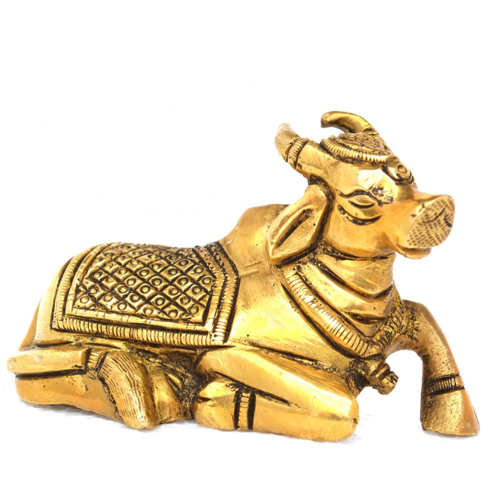 The Vehicle Of Shiva - Brass Statue- Nandi Bull Sitting By Aakrati - Color: Yellow