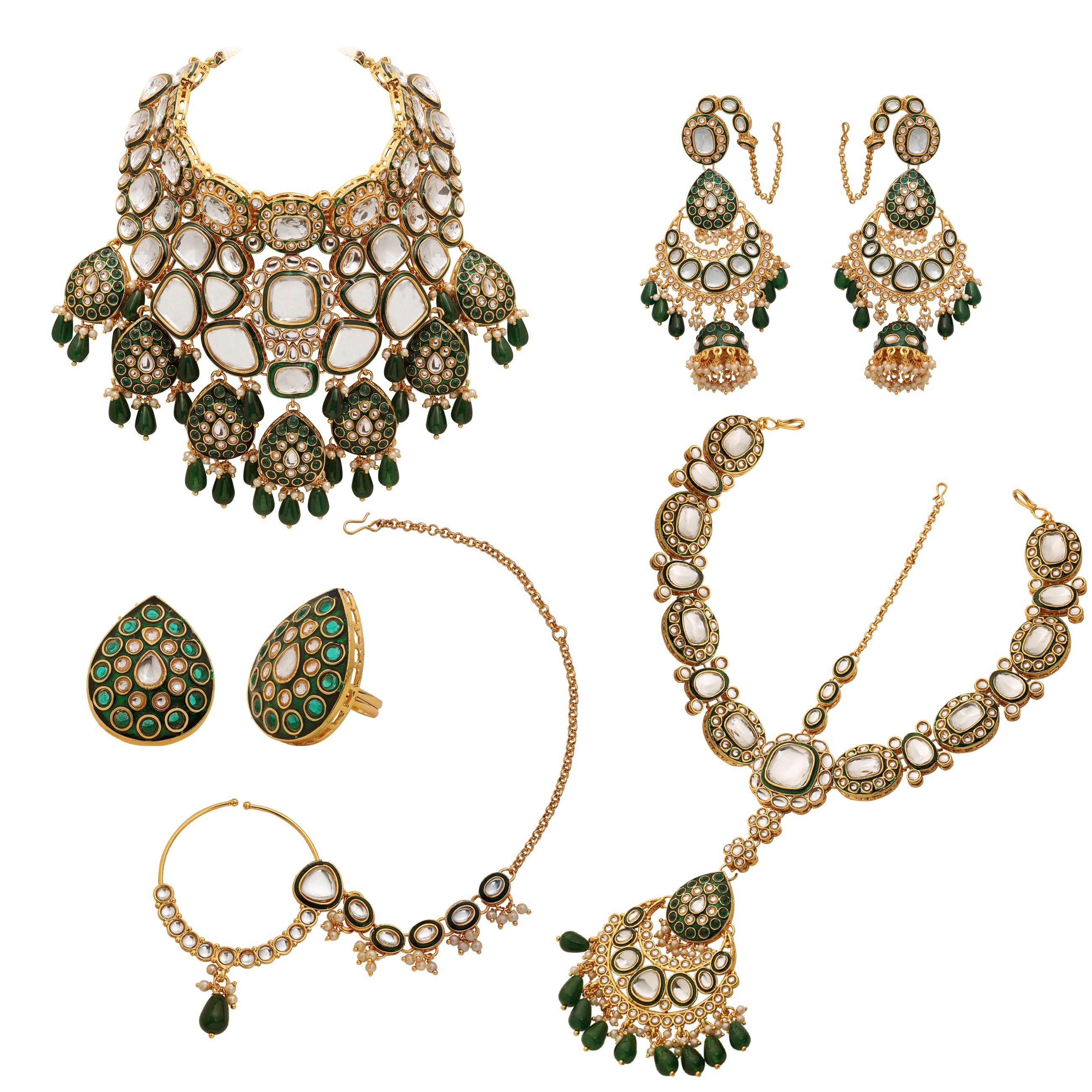 Gold Plated Jodha Akbar Indian Style Kundan & Meena Work Beads Splendor Bridal Choker Set