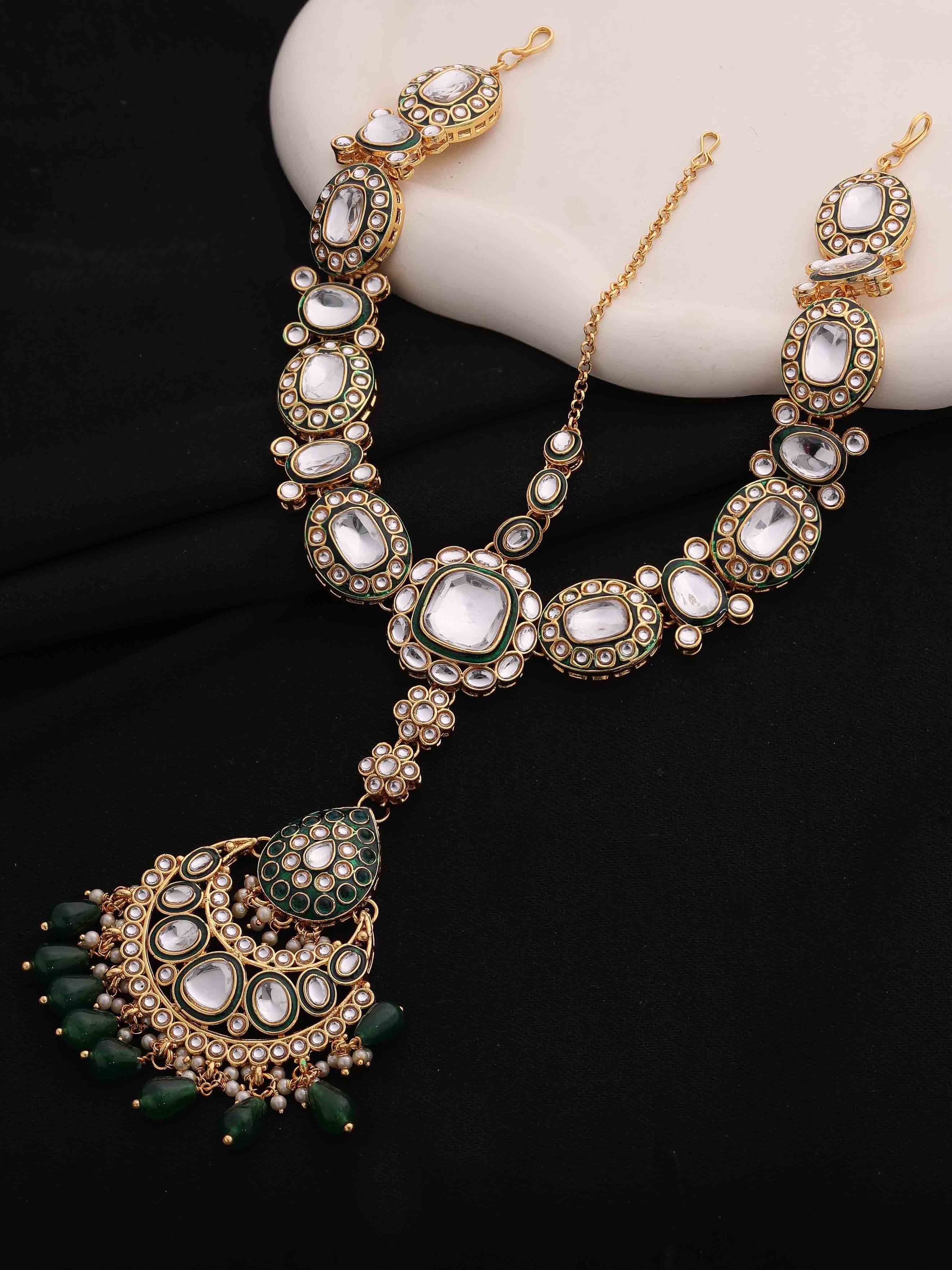 Gold Plated Jodha Akbar Indian Style Kundan & Meena Work Beads Splendor Bridal Choker Set