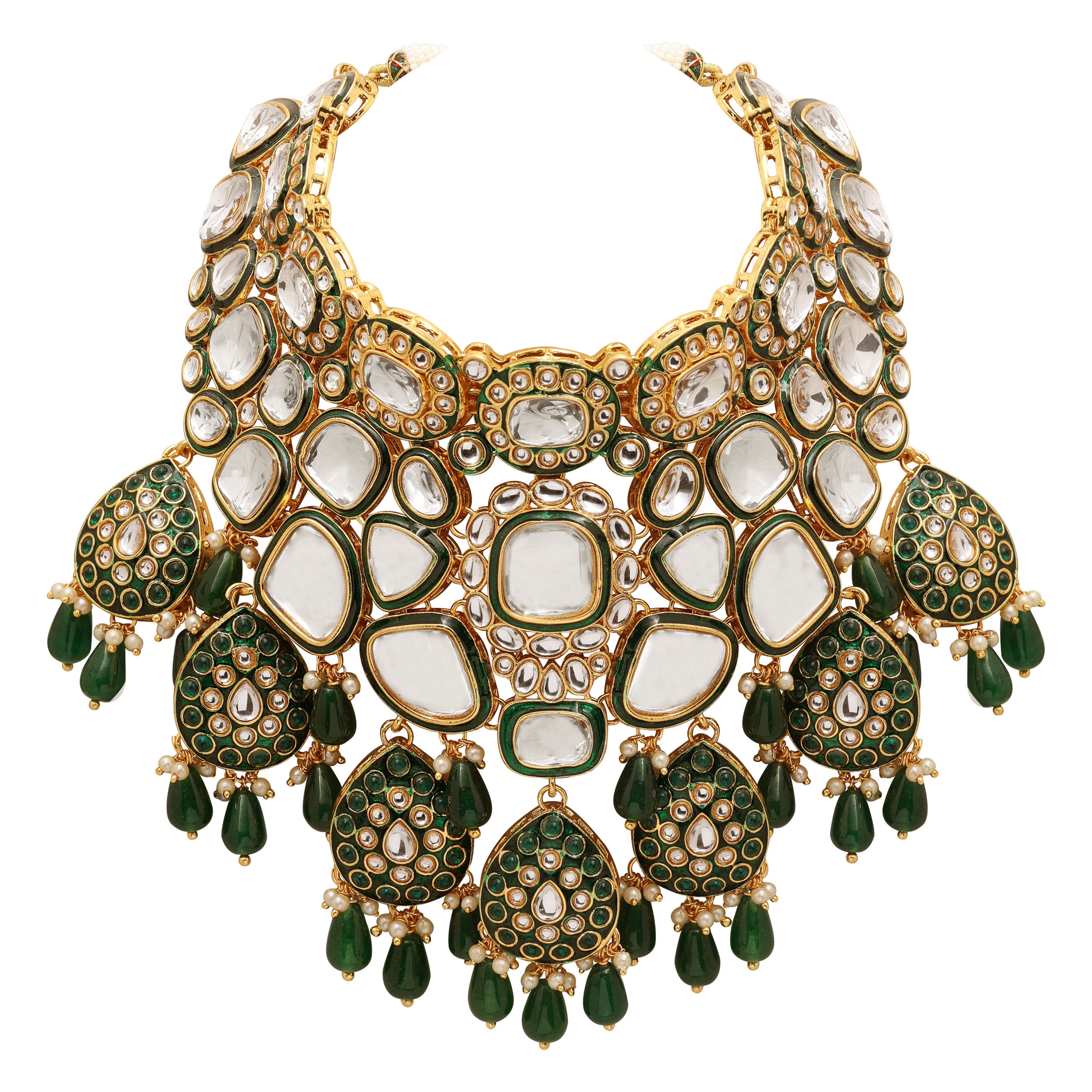 Gold Plated Jodha Akbar Indian Style Kundan & Meena Work Beads Splendor Bridal Choker Set