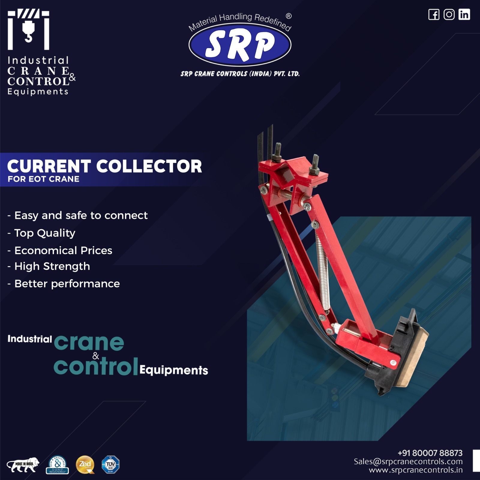 Current Collector - 400 Amps | Compact Size, Touch Proof, Safe To Handle, High Strength, Power Efficient, Easy And Safe To Connect
