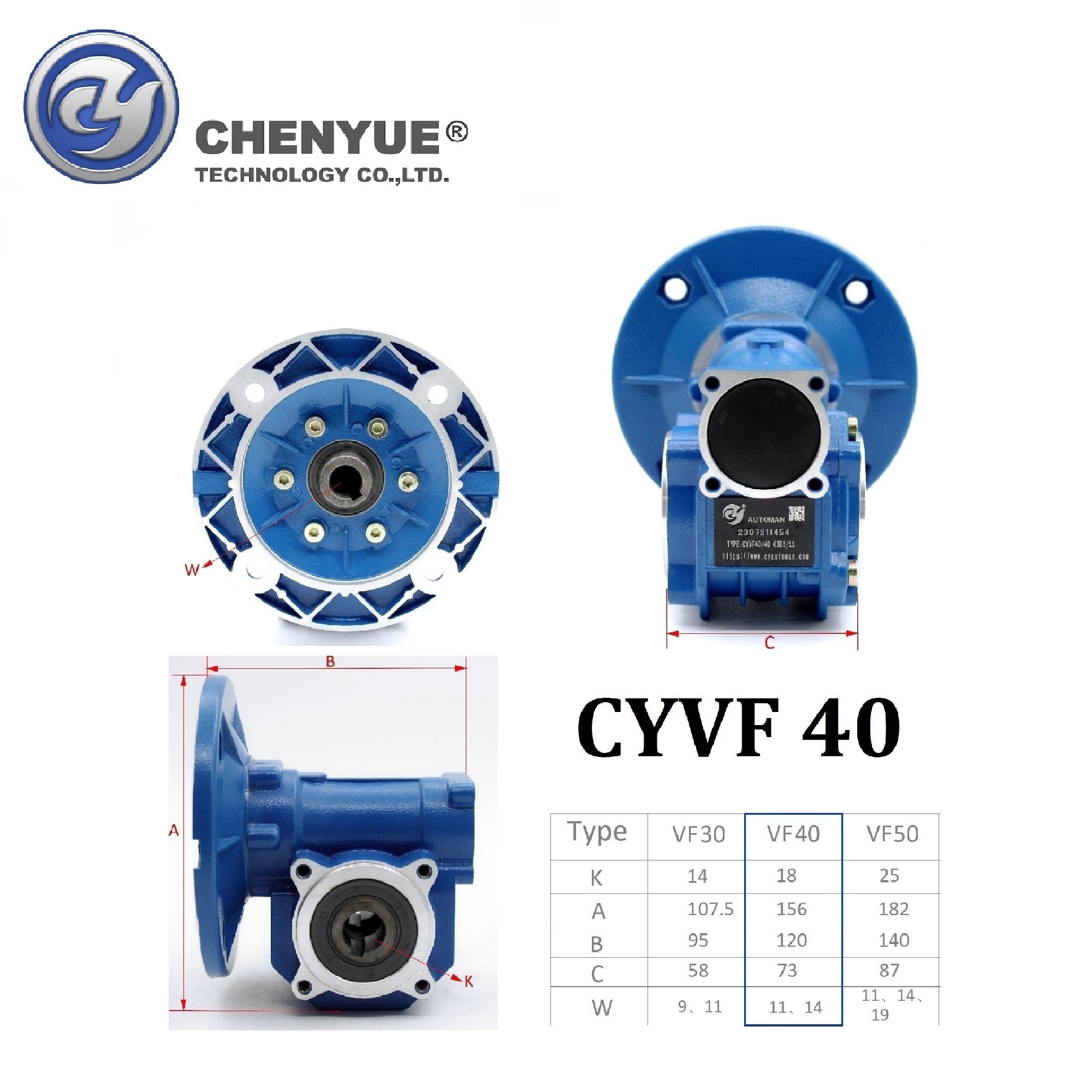 Blue Chenyue Double-stage Worm Gear Reducer Cyvf40 + Cyrv63 Speed Ratio From 300:1to8000:1 Customizable