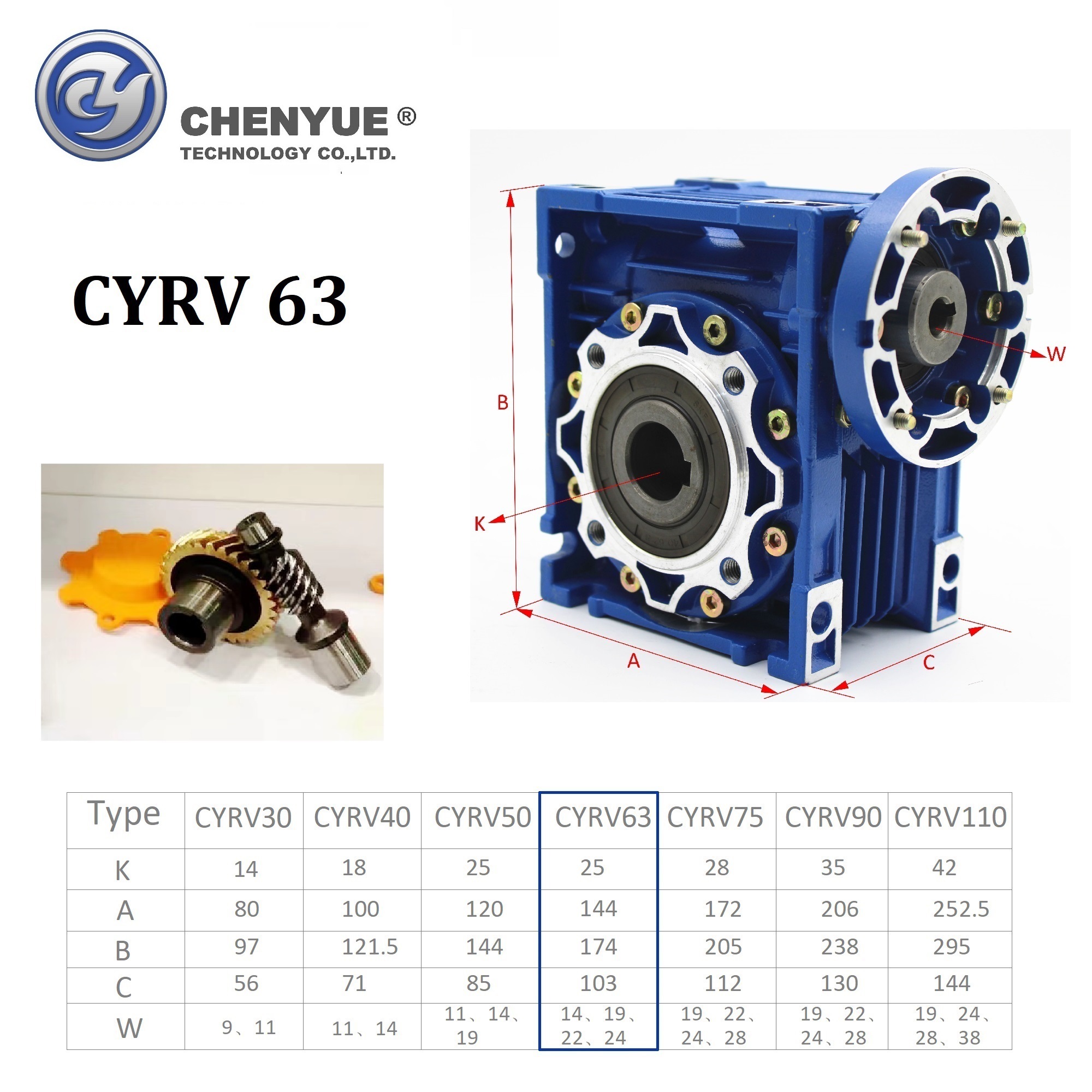 Blue Chenyue Double-stage Worm Gear Reducer Cyvf40 + Cyrv63 Speed Ratio From 300:1to8000:1 Customizable