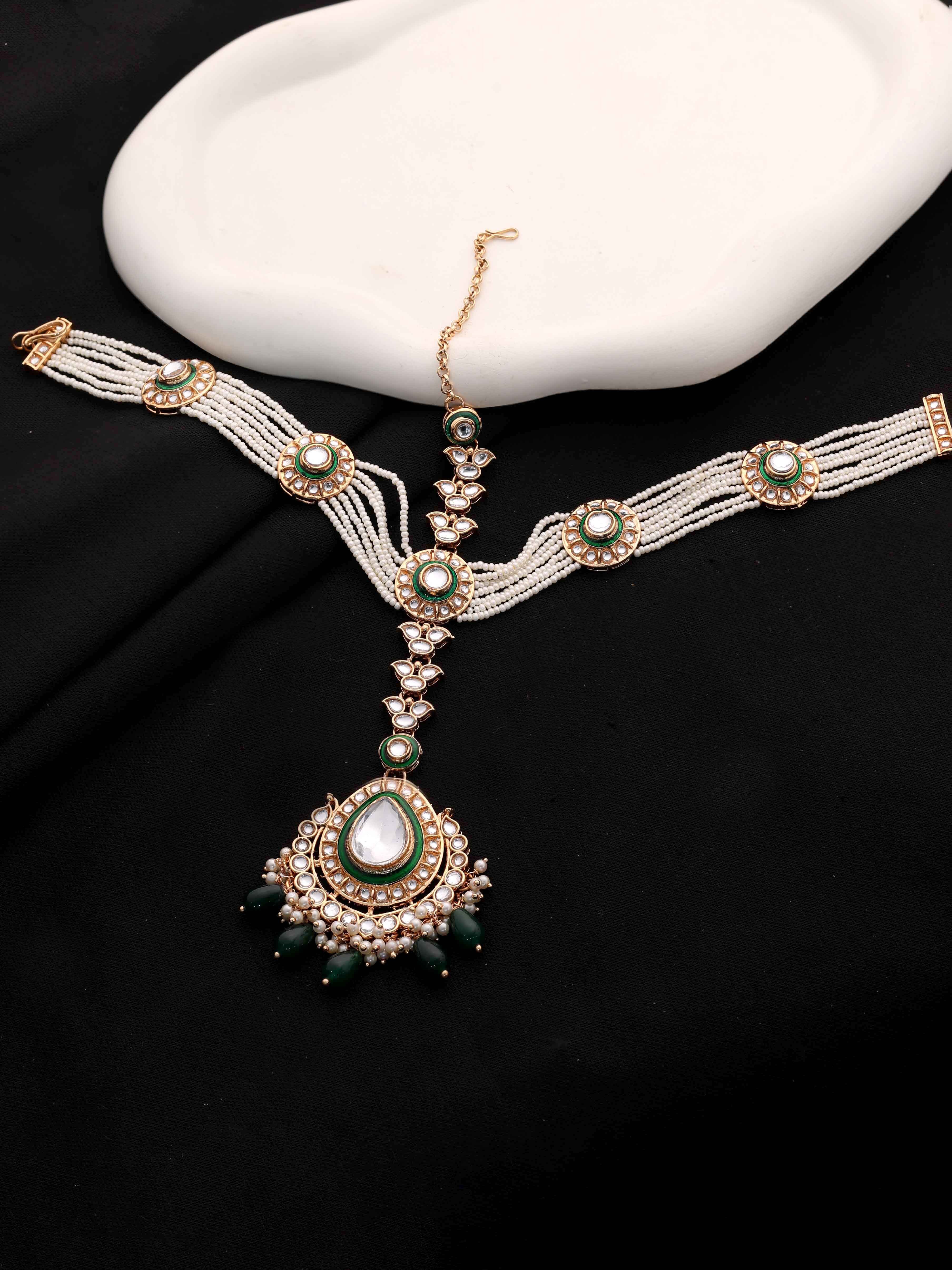 Leafy Elegance Gold Plated Dulhan Semi Bridal Choker Kundan Set
