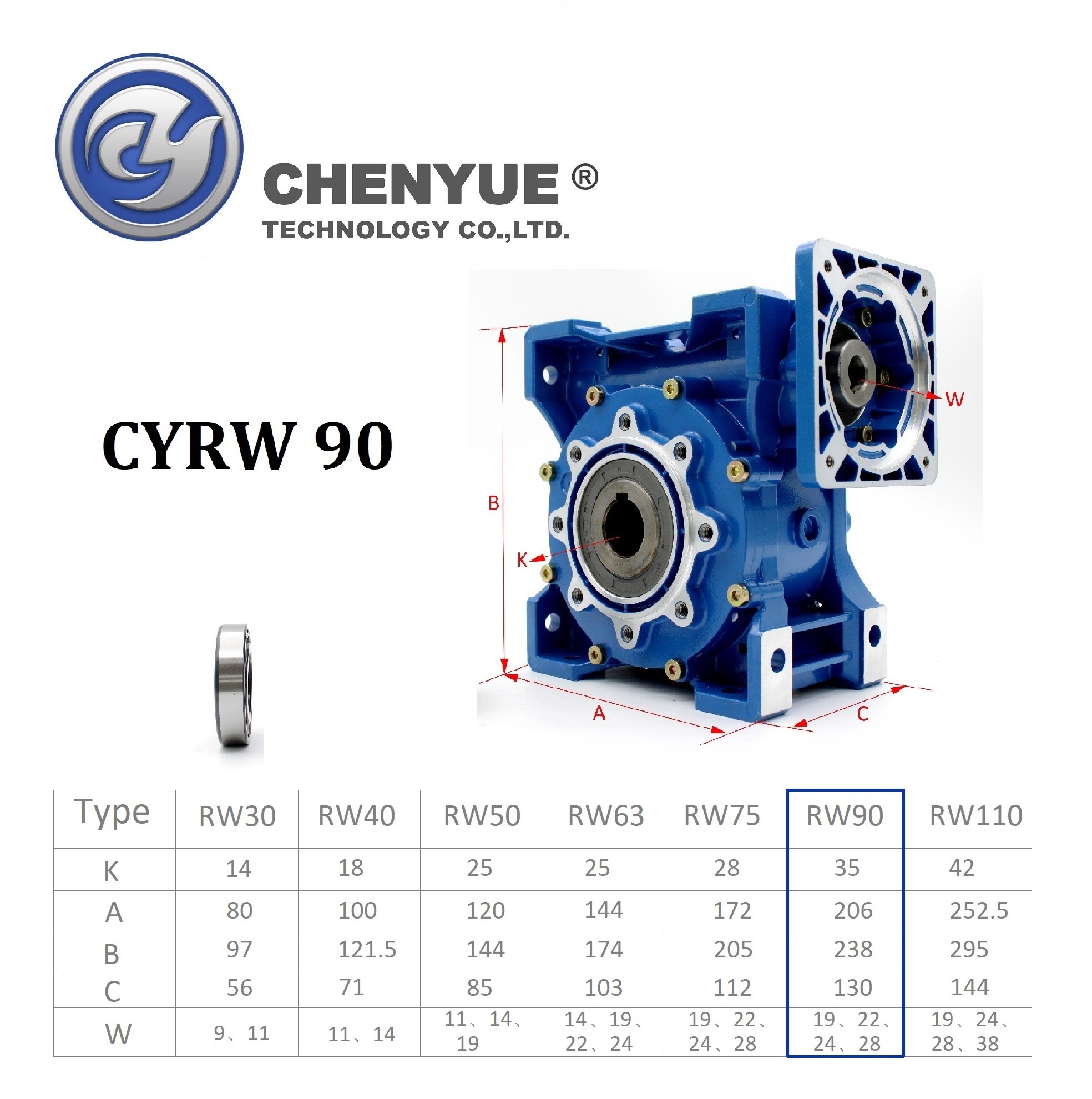 Blue Chenyue Double-stage Worm Gearbox Cyrw63 + Cyrw90 Speed Ratio From 300:1to10000:1 Customizable