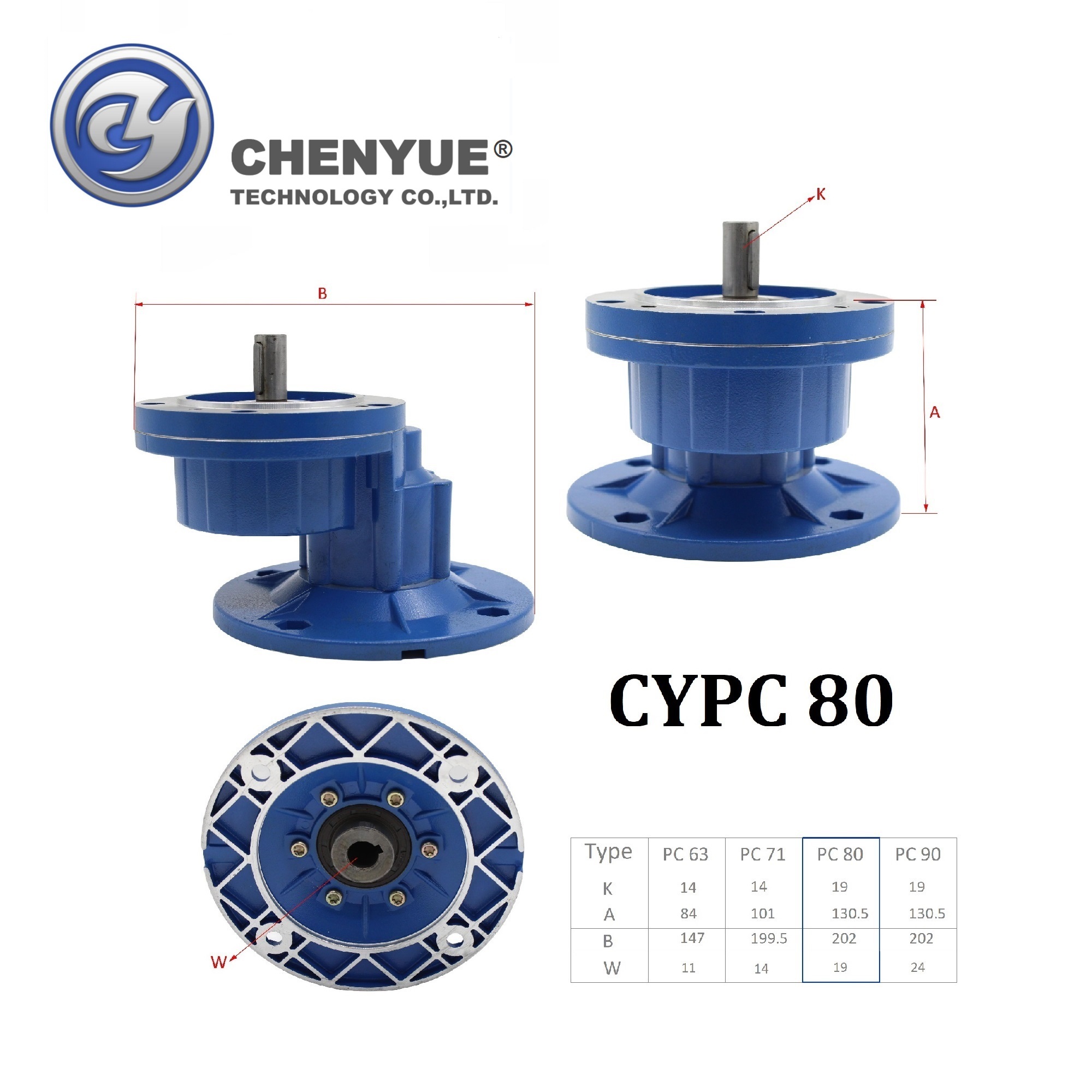 Blue Chenyue Double-stage Worm Gearbox Cypc71 + Cyrv90 Speed Ratio From200:1to500:1 Customizable