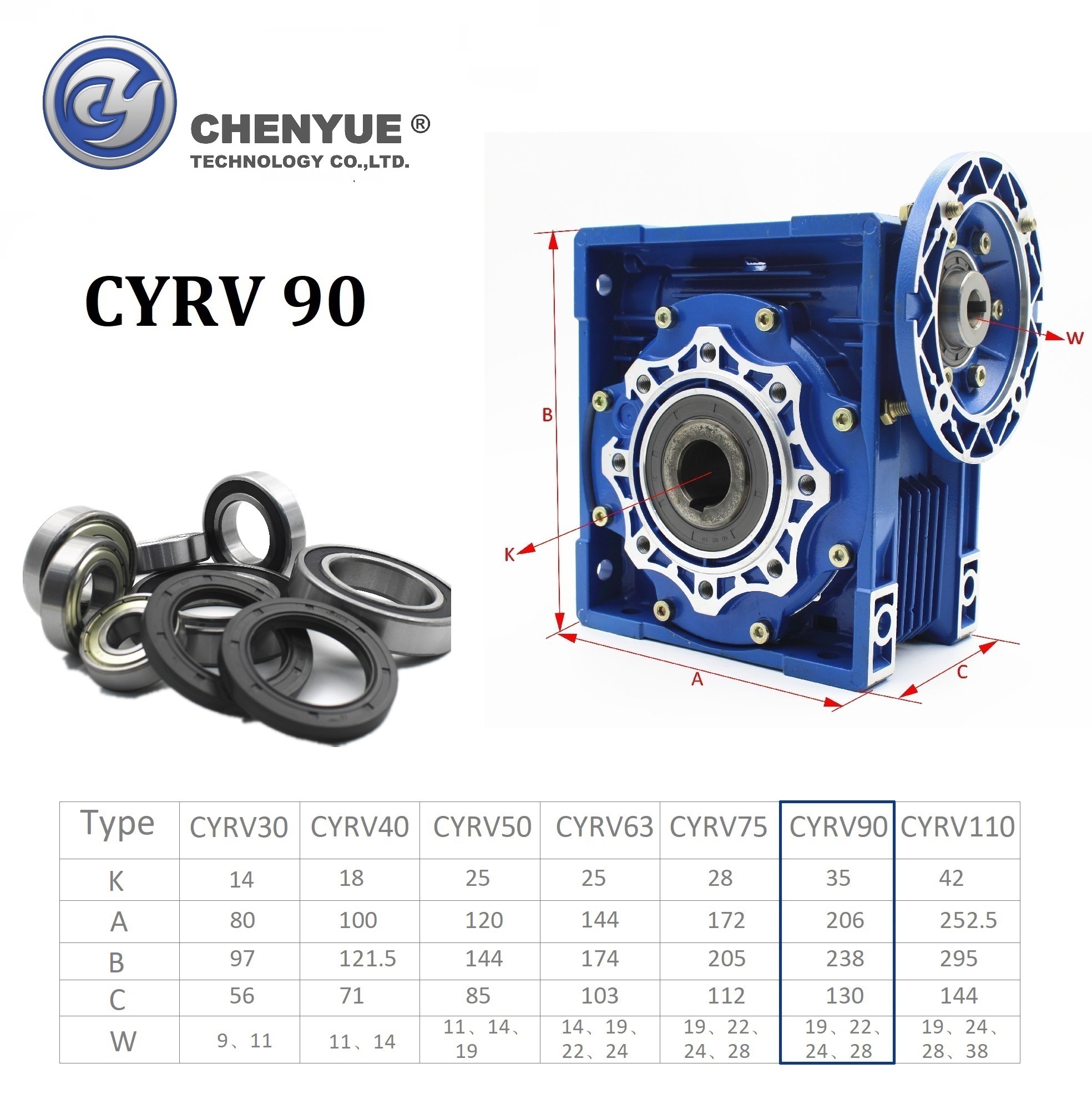 Blue Chenyue Double-stage Worm Gearbox Cypc71 + Cyrv90 Speed Ratio From200:1to500:1 Customizable