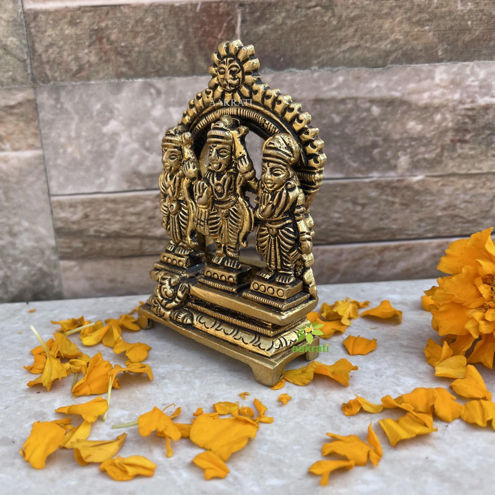 "Ram Darbar (With Laxman Seeta & Hanuman). Temple Statue. Intricate Brass Craft. Best For Home, Temple, Altar And Gifting " - Color: Yellow
