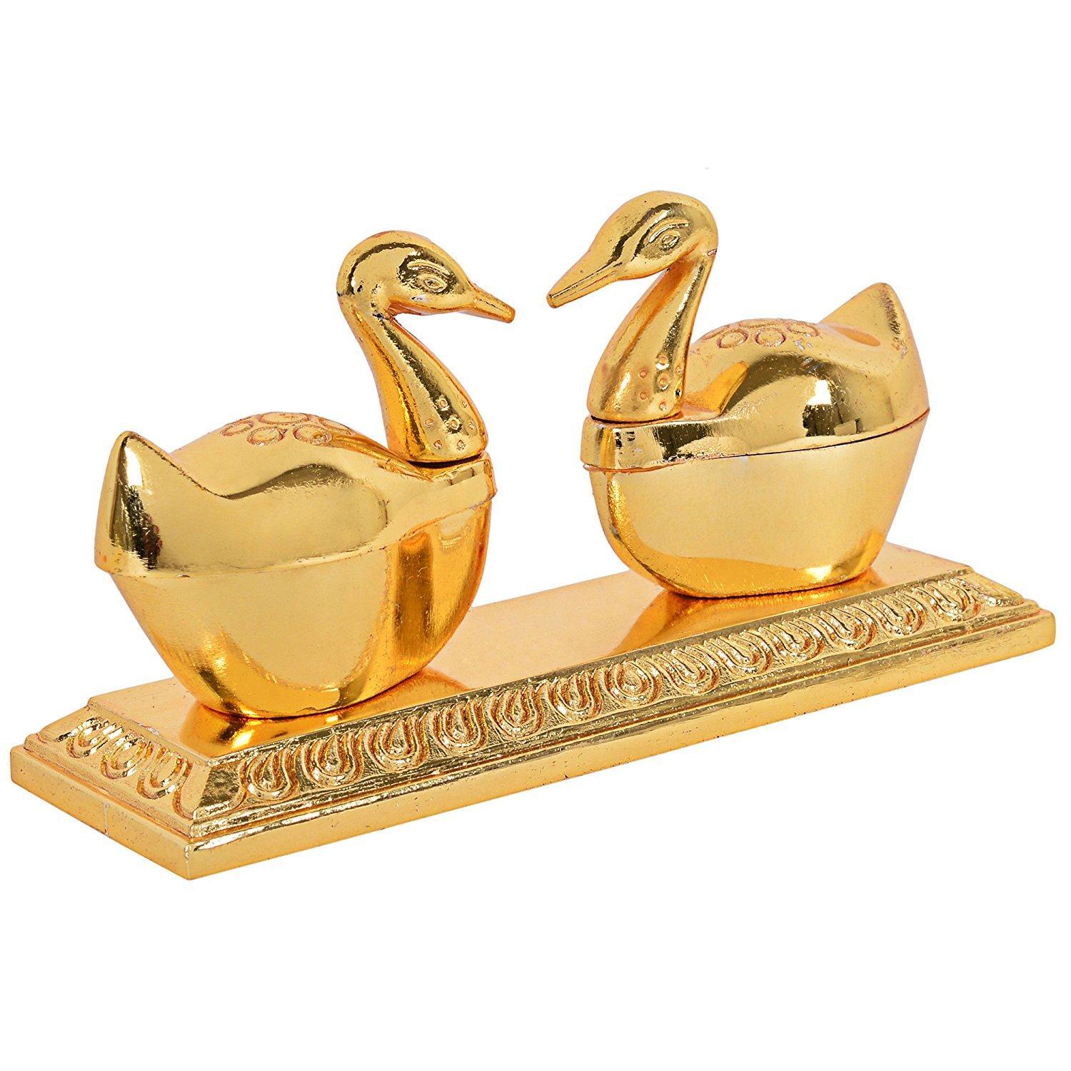 "Roli-chandan, Chawal-akshat Box With Loving Bird Duck Pair Chopda For Gift And Pooja Purpose "
