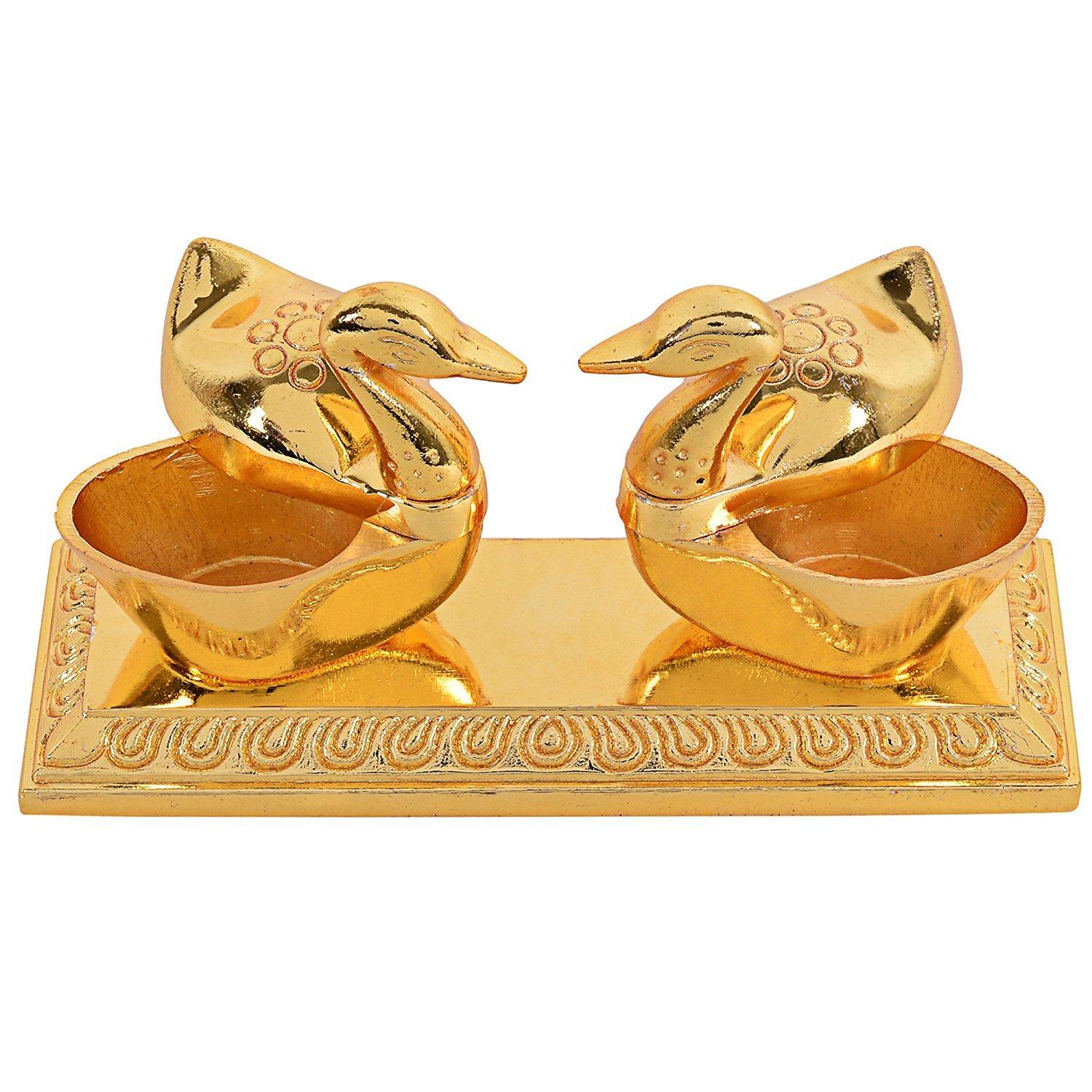 "Roli-chandan, Chawal-akshat Box With Loving Bird Duck Pair Chopda For Gift And Pooja Purpose "