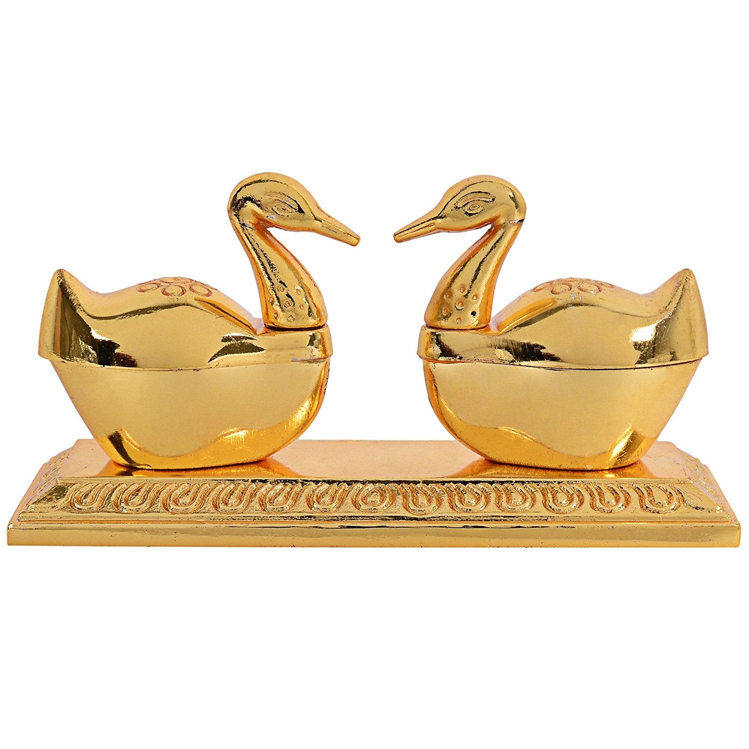 "Roli-chandan, Chawal-akshat Box With Loving Bird Duck Pair Chopda For Gift And Pooja Purpose "