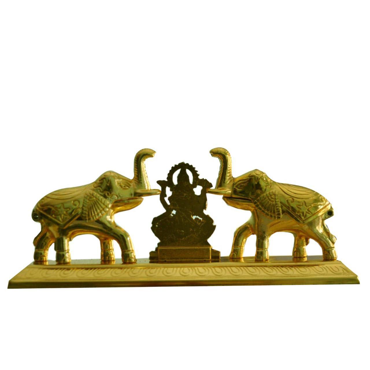 "Gold Metal Haldi Kumkum Holder With Elephant Figurine With Laxmi Yantra By Aakrati "