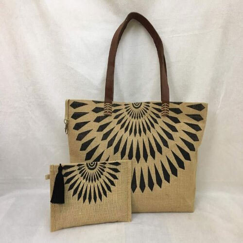 Ladies Jute Handbags - Jute, Standard Size, Brown | Eco-Friendly Design, Printed Pattern, Ideal for Shopping Tasks