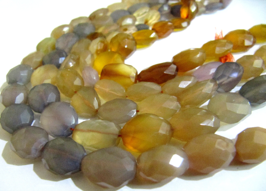 Natural Multi Chalcedony Oval Shape Faceted 8x12mm To 12x15mm 10''long - Beads Colour: Multicolor