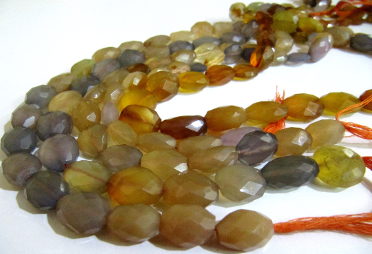 Natural Multi Chalcedony Oval Shape Faceted 8x12mm To 12x15mm 10''long - Beads Colour: Multicolor