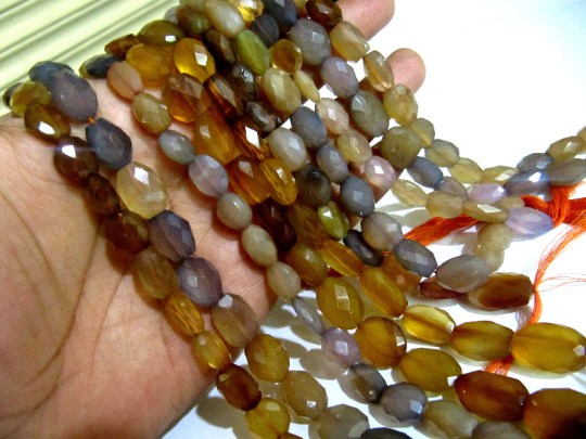 Natural Multi Chalcedony Oval Shape Faceted 8x12mm To 12x15mm 10''long - Beads Colour: Multicolor