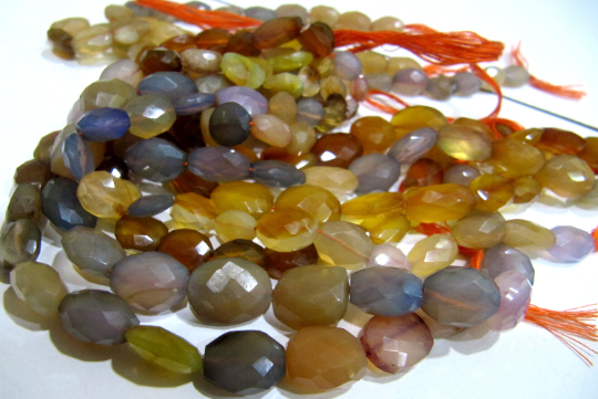 Natural Multi Chalcedony Oval Shape Faceted 8x12mm To 12x15mm 10''long - Beads Colour: Multicolor