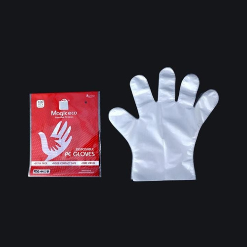 Red Magic Disposable Pe Gloves - Plain Design, Full Finger Style | White Color, Convenient Disposable Usage