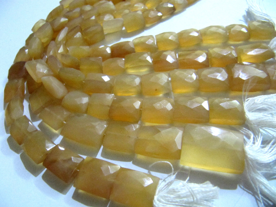 Natural Mustard Chalcedony Cushion Shape 12to16 Beads Sold Per Strand 8''long - Beads Colour: Yellow