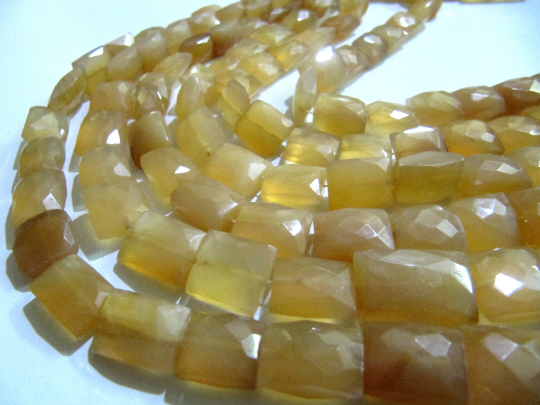 Natural Mustard Chalcedony Cushion Shape 12to16 Beads Sold Per Strand 8''long - Beads Colour: Yellow