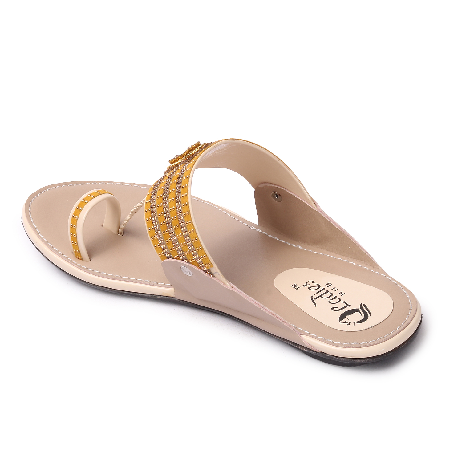 Kolhapuri Flat Chappals - Tpr Outsole, Size 37 To 42 , Cream Color, Embroidery Design, Slip-on Comfort Style For Women And Girls