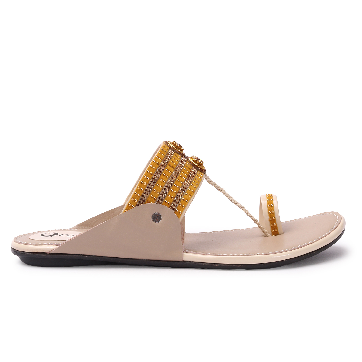 Kolhapuri Flat Chappals - Tpr Outsole, Size 37 To 42 , Cream Color, Embroidery Design, Slip-on Comfort Style For Women And Girls