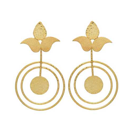 Round Flower Brass Earring Set - Gender: Unisex
