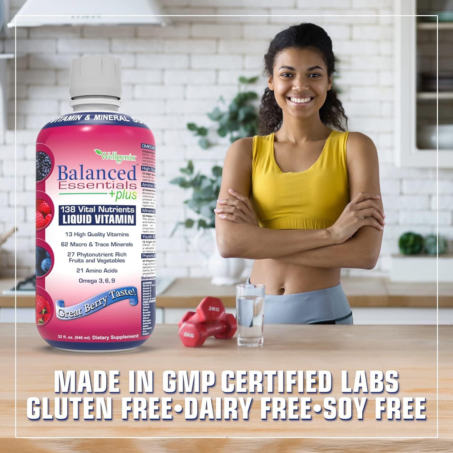 Wellgenix Balanced Essentials Plus - 32 Fl Oz | Liquid Multivitamin For Adults & Kids, Berry Flavor, 138 Vital Nutrients, Enhanced Absorption, Immune Support