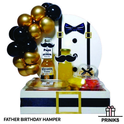 Father Birthday Hamper - Cardboard & Paper, 12x10x8 Inches, White | Celebration Ready, Delicious Treats, Festive Balloons, Thoughtful Gift