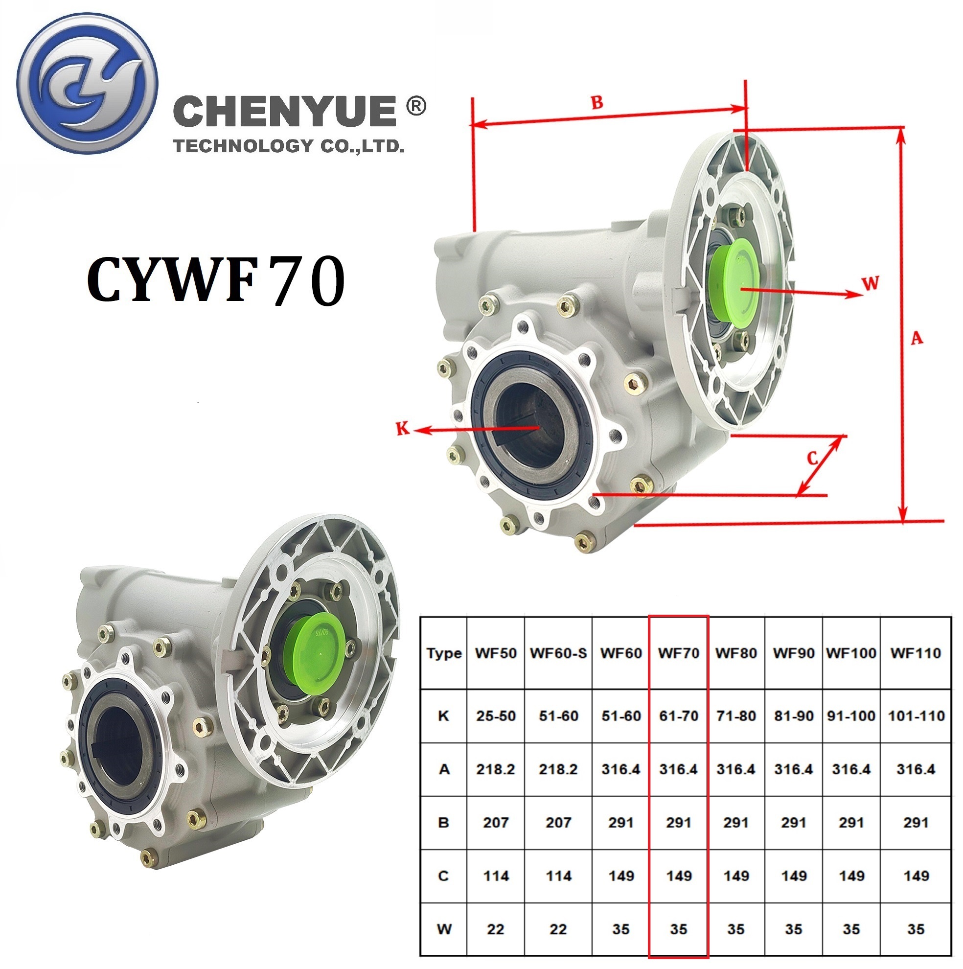 Blue Chenyue Worm Gearbox Cywf70 Speed Ratio From 5:1 To 100:1 Free Maintenance, Fully Sealed, No Need To Refuel For Life