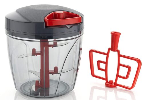Dinzo Handy Chopper - 1000ml Abs Plastic, Stainless Steel Blades | Easy Pull Cord Dori Mechanism, Versatile Vegetable & Fruit Cutter