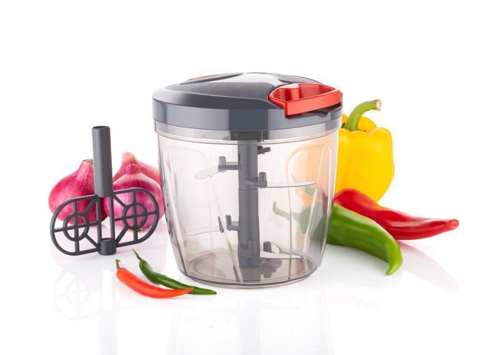 Dinzo Handy Chopper - 1000ml Abs Plastic, Stainless Steel Blades | Easy Pull Cord Dori Mechanism, Versatile Vegetable & Fruit Cutter