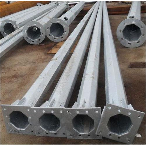 GI Octagonal Pole - MS Hot Dip Galvanised, Height 6-50 m, Length 10-12 m, Silver Finish | Ideal for Sports Fields, Stadiums, Airports, Highways