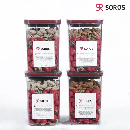 Airtight Food Storage Container - Plastic, 1200ml Size, Red Black Color | Set of 3 Square Containers for Versatile Food Organization