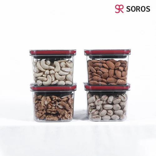 Airtight Containers Sets - Plastic, Set of 2 | Black and Red, Square Shape, Plain Design