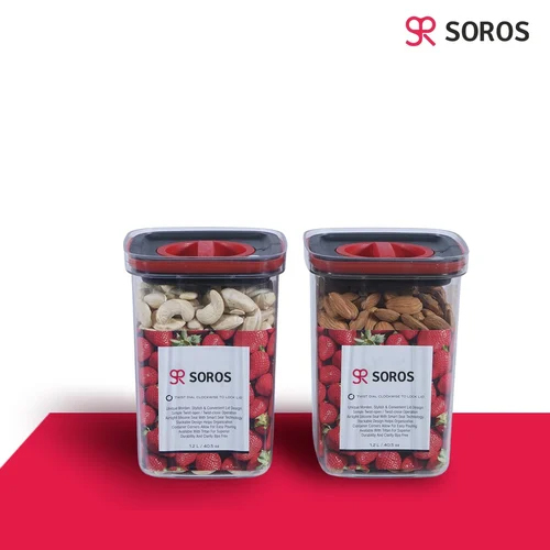 Airtight Food Container - Plastic, 1000 mL, Transparent Color, Set of 6 Square Containers | Plain Design for Kitchen Organization