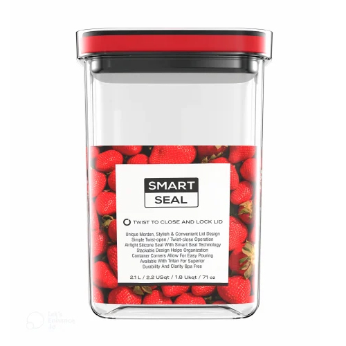 Scarlet Multi Products Airtight Container - Set of 4, 1200mL Square Transparent Plastic Storage Containers | Stylish Red and Black Design