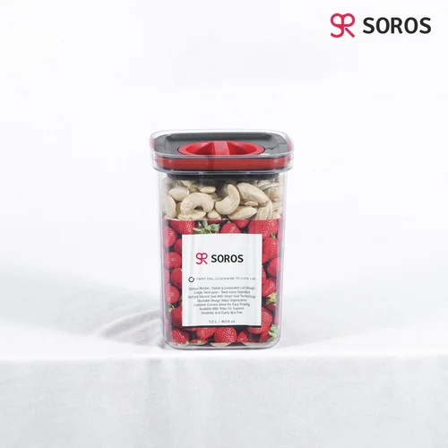 Airtight Container - Plastic, 1200ml, Square Shape, Red & Black | Set of 2 for Efficient Storage Solutions