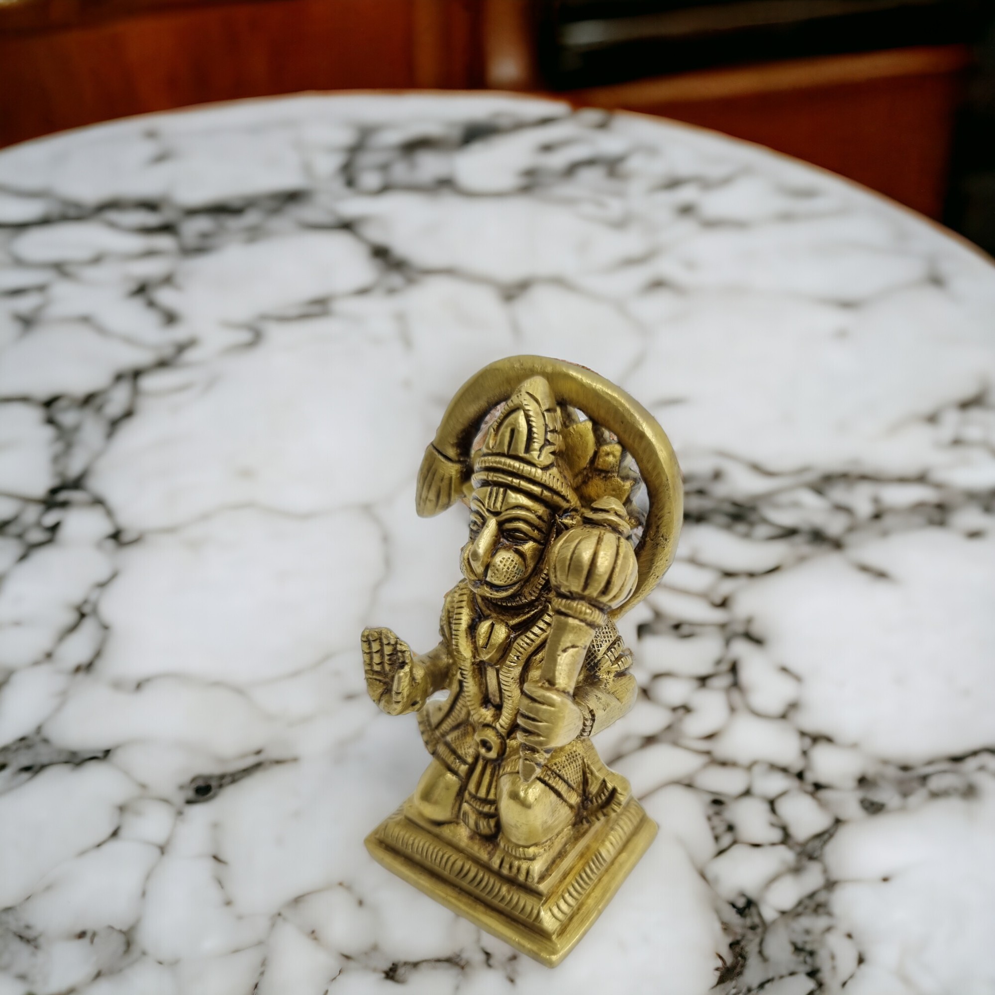 Brass Hanuman Sitting Religious Hindu Statue With Gada, Temple Decor Statue, Hindu God Figurine,