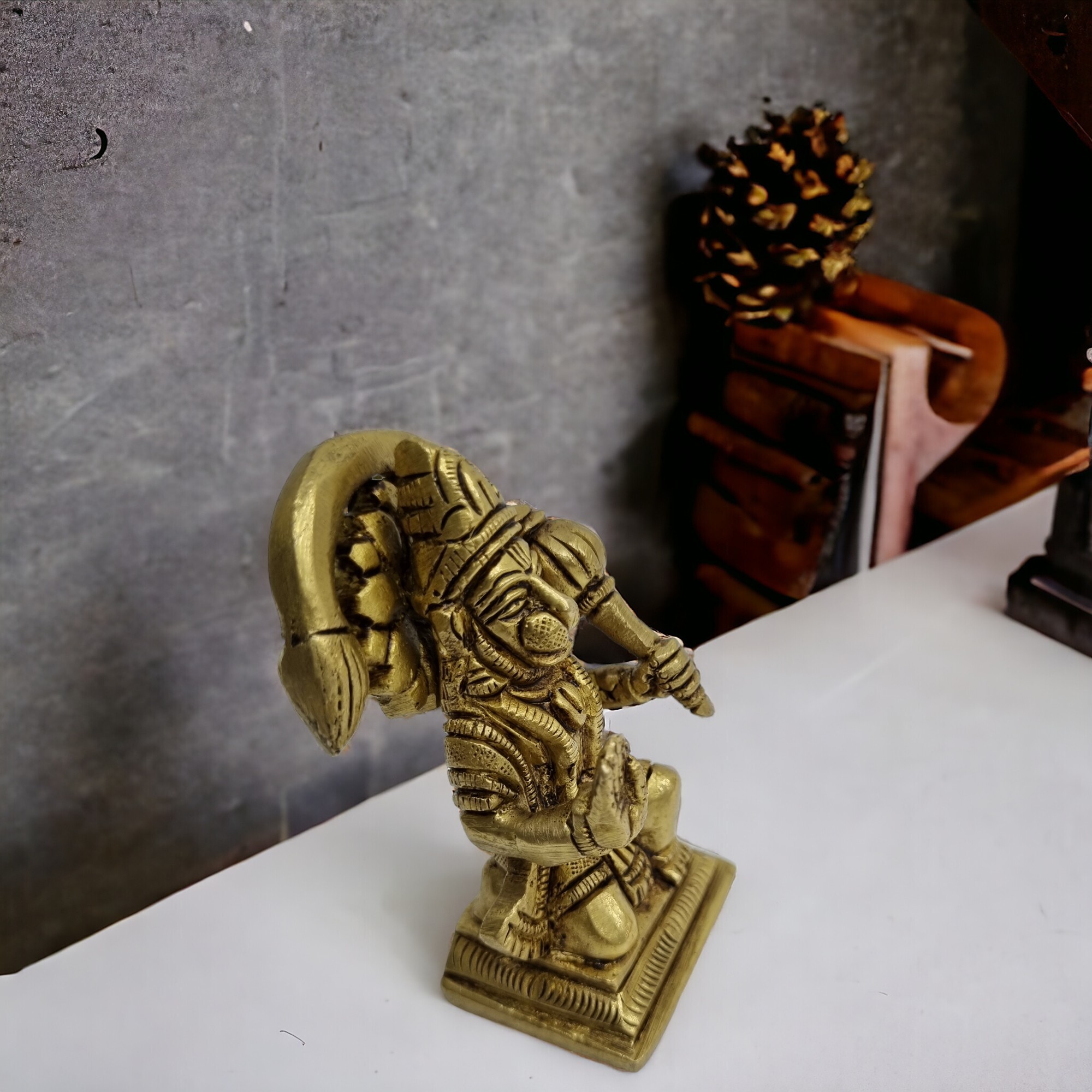 Brass Hanuman Sitting Religious Hindu Statue With Gada, Temple Decor Statue, Hindu God Figurine,