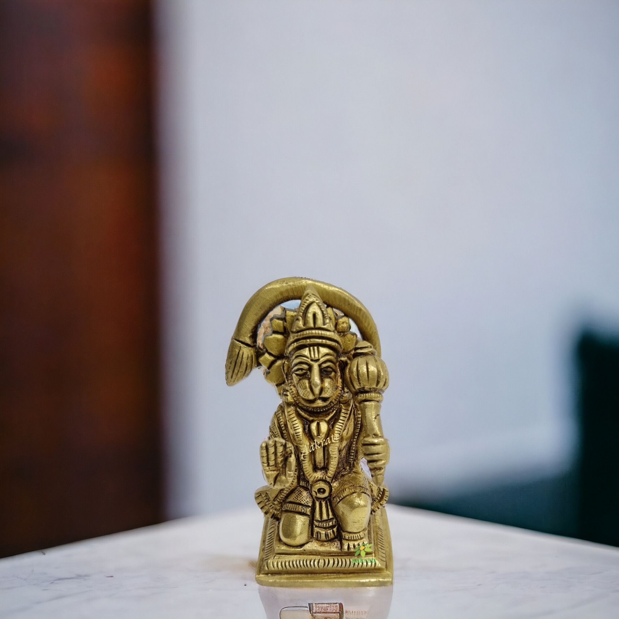 Brass Hanuman Sitting Religious Hindu Statue With Gada, Temple Decor Statue, Hindu God Figurine,
