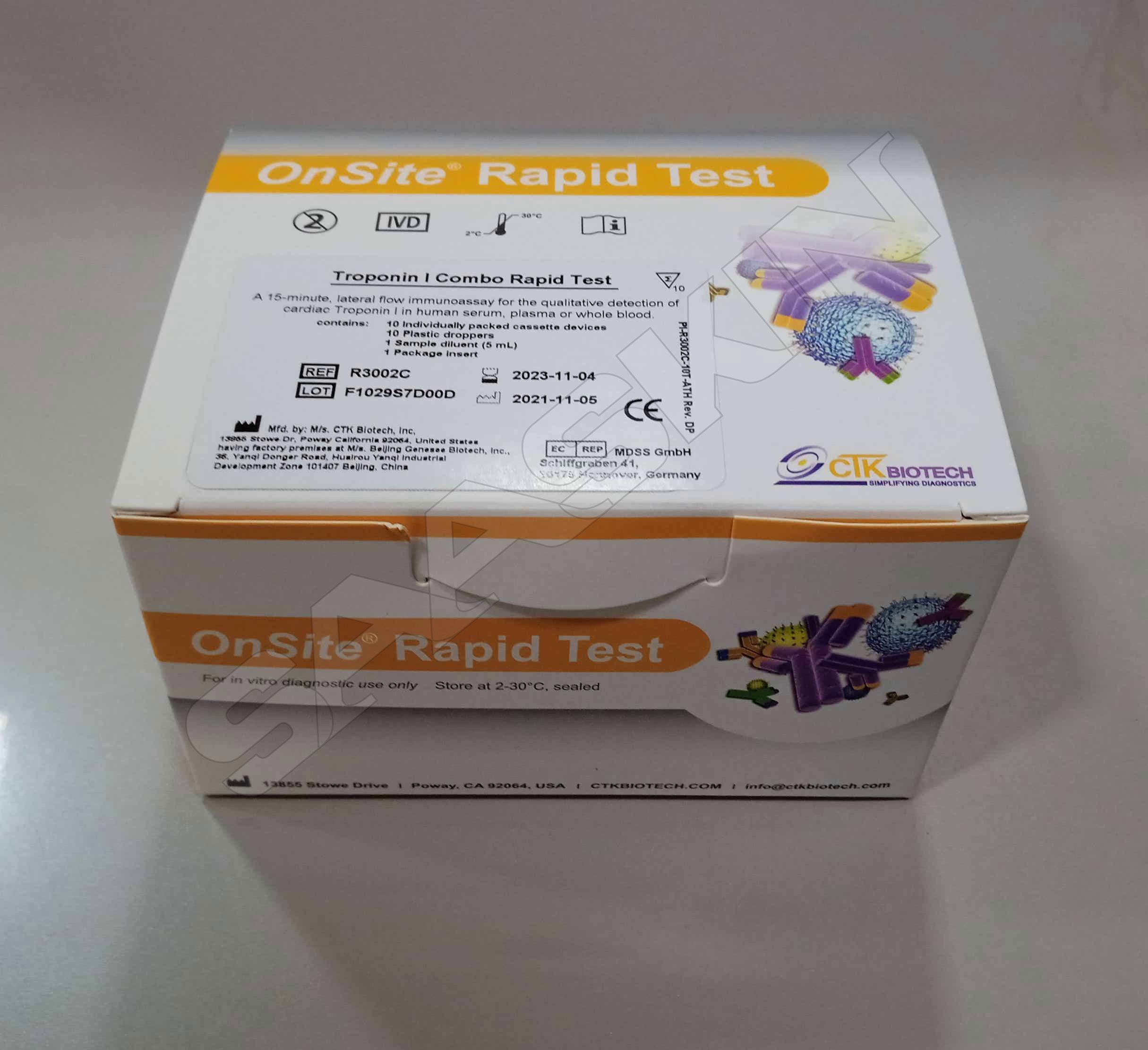 Ctk Biotech Onsite Troponin I Combo Rapid Test - Serum/plasma/whole Blood, 10 Tests, Rapid Lateral Flow Assay, Qualitative Detection Of Cardiac Troponin I