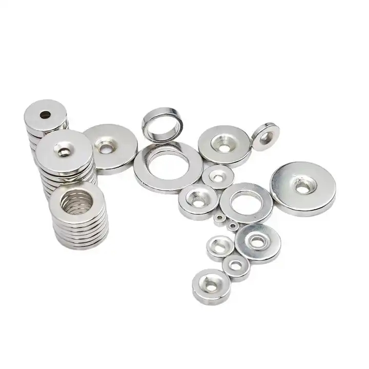 Sintered Ndfeb Magnet Disc With Contersunk Hole - Color: Silver/gold