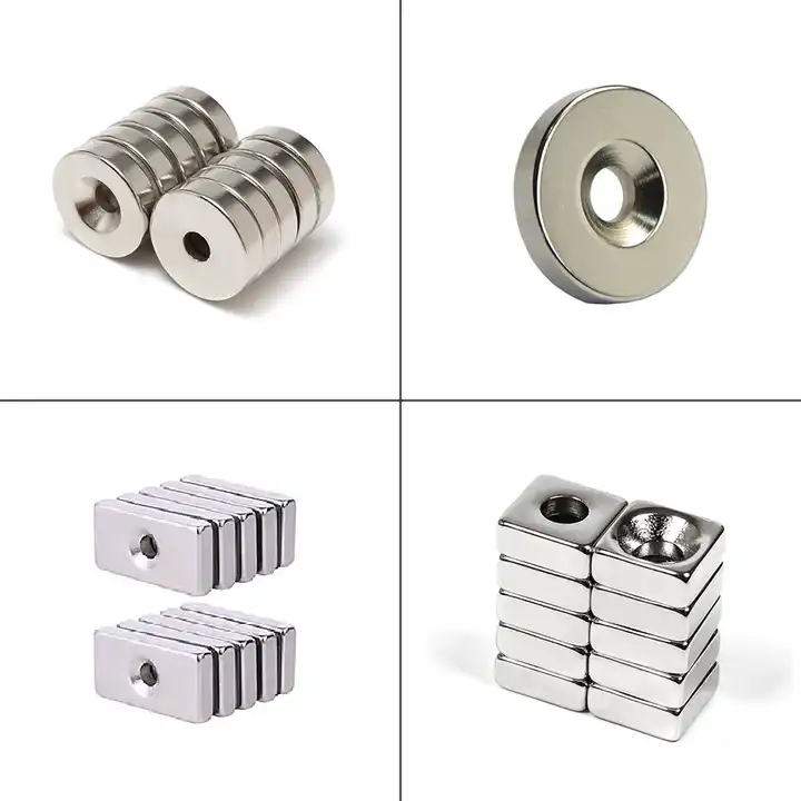 Sintered Ndfeb Magnet Disc With Contersunk Hole - Color: Silver/gold