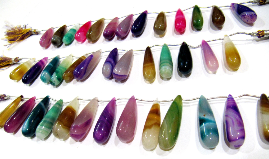 Natural Multi Color Chalcedony Tear Drop Plain 1 To 2inch Long Beads Strand 8''long